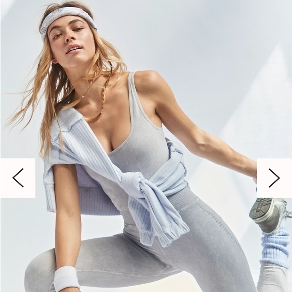 NWOT Free People Movement Good Karma Onesie Ice Grey M/L - Picture 5 of 10